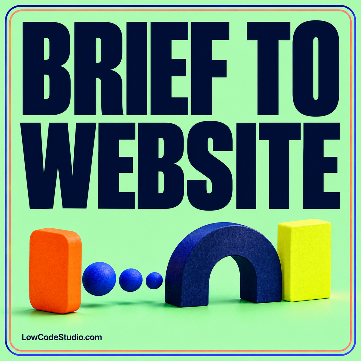 Bright AI website workflow card showing brief, design, review, and publish stages.