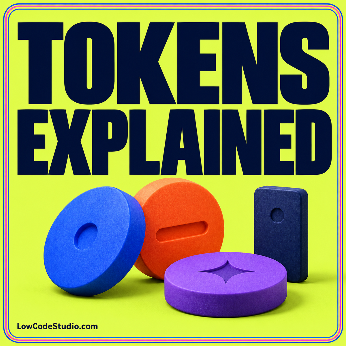 Neon concept card showing a digital template record connected to provenance, permissions, and version history.